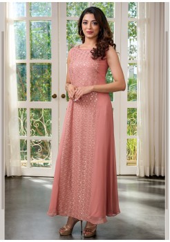 Mauve Pink Viscose Georgette Designer Gown
